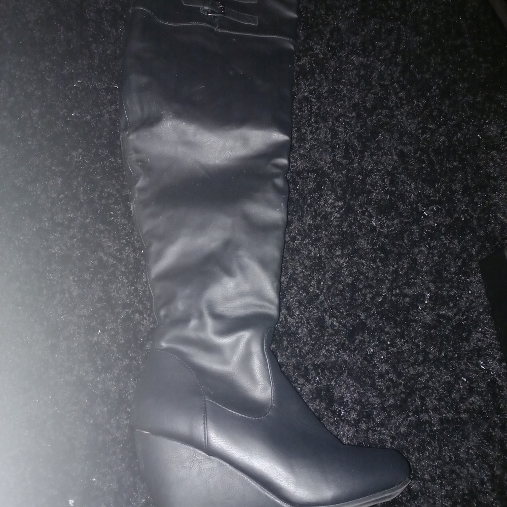 Black thigh high wedge boots